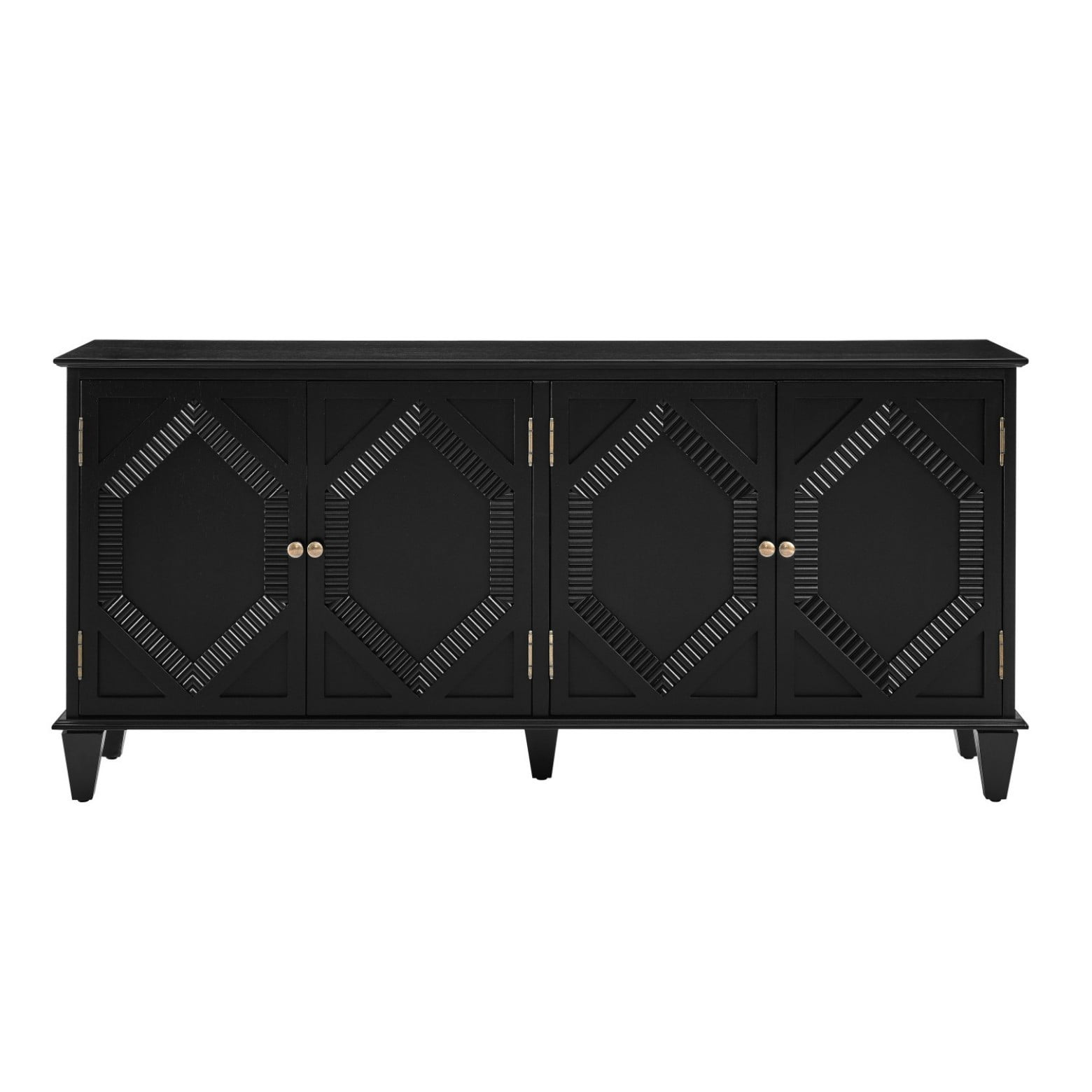 Mid Century Modern 65.2" Sideboard Buffet Cabinet with Storage, Geometric Accent Console Table, Wine Bar Cabinet for Living Room, Entryway, Kitchen, Black