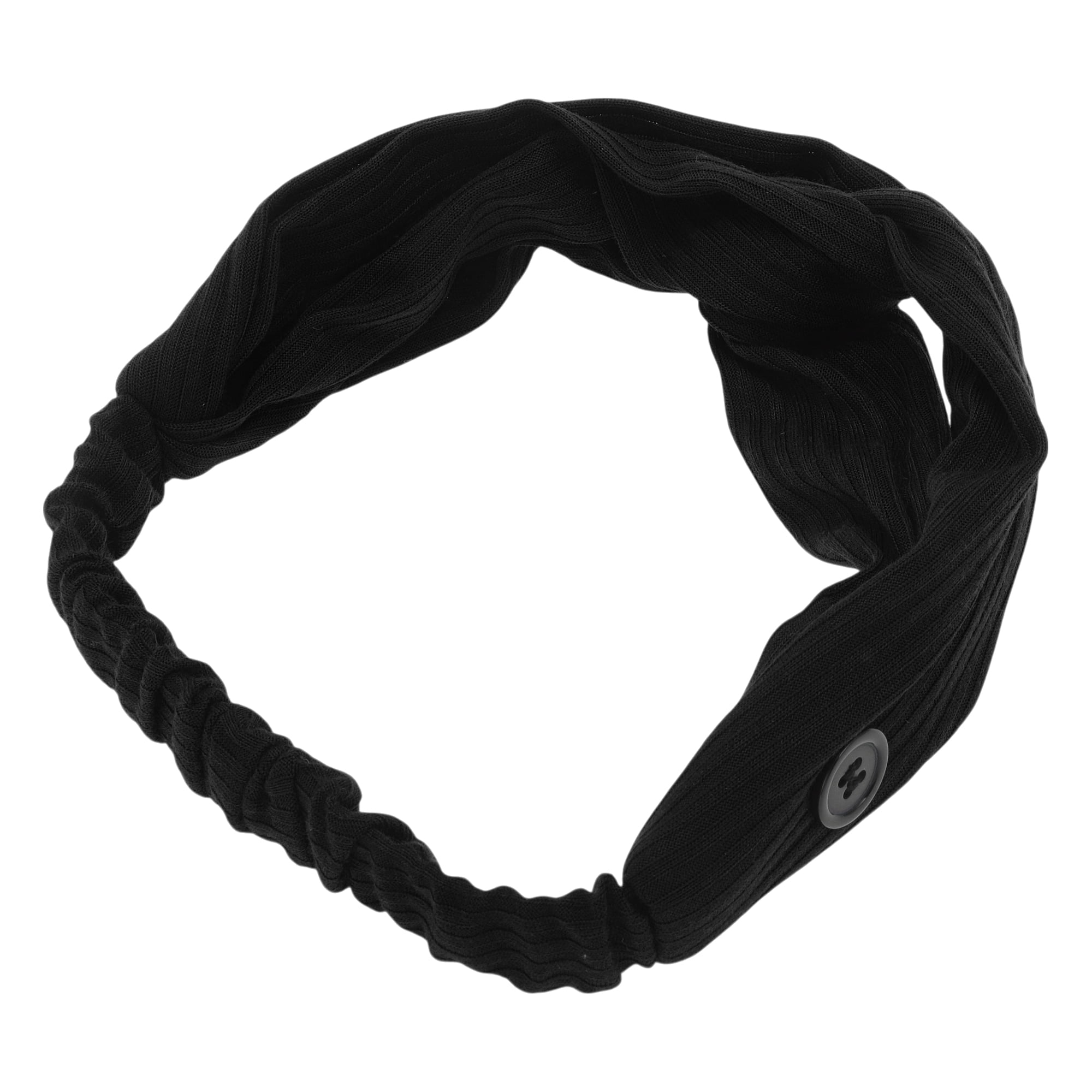Unique Bargains Button Stripe Elastic Headwrap 1 Pc Black