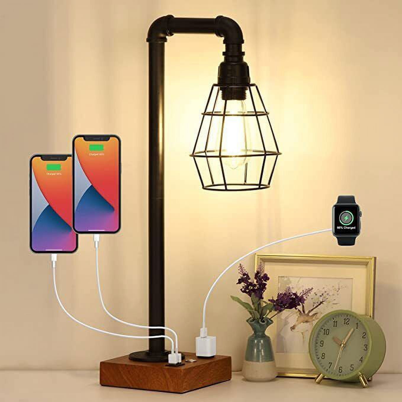 Touch Table Lamp with 2 USB & 1 AC Nightstand Desk Lamp for Bedroom