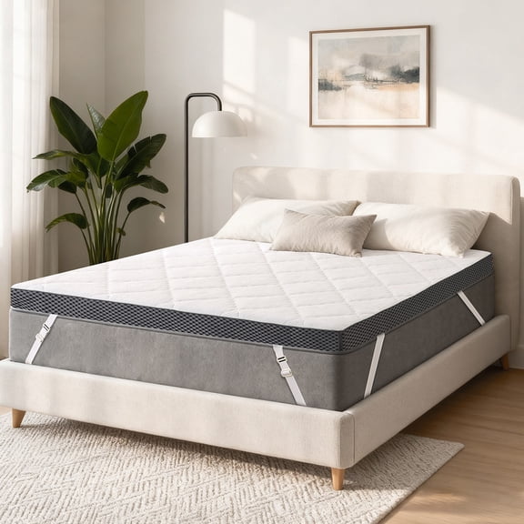 CarterChairr 3" Extra Firm Mattress Topper High Density Foam, Super Support Mattress Pad, Cooling Washable Anti-Slip Cover, No Smell, CertiPUR-US Oeko-Tex Certified, for Back Pain Relief