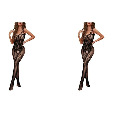 Wijhcboe 2 Pack Fishnet New Year Lingerie for Women Bodystocking Nylon Sexy Lingerie Sexy Lingerie Set Stretchy For Women Full Body Stocking Bodysuit Full Body Fishnet Stockings Sexy Bustier Lingeri