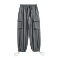 thumbnail image 4 of PEASKJP Men's Classic Fit Pants Loose Fit Elastic Drawstring Waist Straight-Legs Summer Long Pants, Gray M, 4 of 5