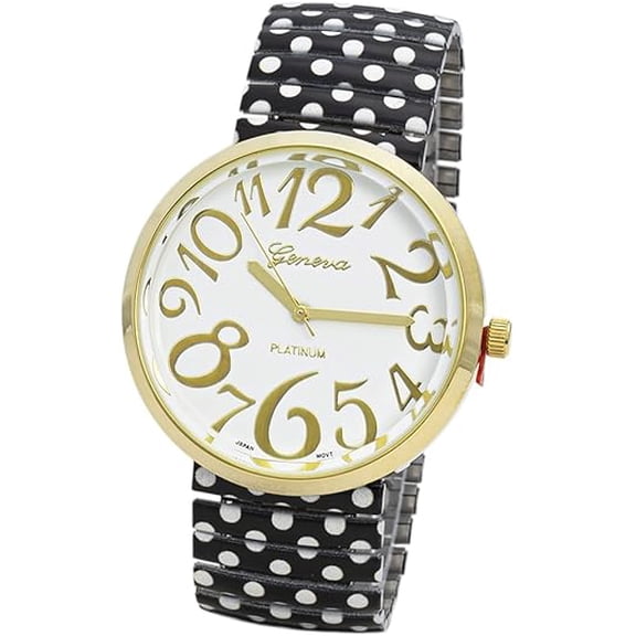 Blekon Collections Women's 41mm Case Polka Dots Design Stretch Band Watch (Black)