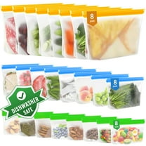 24 Pack Food Storage Bag, Freezer Bags , Reusable Silicone Storage Bags BPA Free (24Pack-8 Gallon Bags 8 Sandwich Bags 8 Snack Bags)