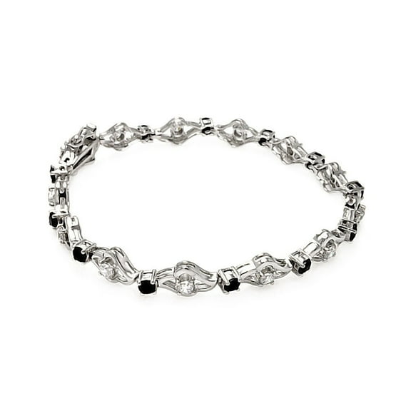 Clear And Black Cubic Zirconia Open Link Bracelet Sterling Silver