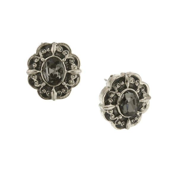 1928 Jewelry Black Diamond Button Earrings