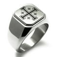 thumbnail image 2 of Tioneer Stainless Steel CZ Jerusalem Cross Engraved Square Flat Top Biker Style Polished Signet Ring, 2 of 5