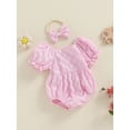 thumbnail image 3 of Suealasg 2Pcs Baby Girl Summer Outfits 3 6 12 18 Months Infant Short Sleeve Plaid Print Romper +Headband Newborn Girl Clothes, 3 of 7