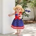 thumbnail image 2 of BemeyourBBs Toddler Baby Girls 4th of July Dress Outfits Patriotic Independence Day Summer Clothes Tie up Straps Star Striped Print Front Bow Sleeveless Dress with Headband, 2 of 9