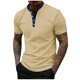 thumbnail image 2 of Ceisia Men's Relaxed Fit Stretch Stand-Up Collar Short Sleeve Shirt - Ribbed Texture with Contrast Trim Beige XXL Gifts, 2 of 6