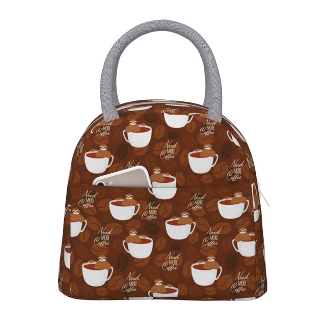 Fotbe Cute Sloths Bear Relaxing In Coffee Cup Bolsa de Almuerzo con Estampado, Lonchera Aislada, Contenedor de Comida Reutilizable Tipo Cooler a Prueba de Fugas