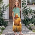 thumbnail image 3 of Uourmeti Girl's Dress Funny Owl Capybara Print Crew Neck Short Sleeve Maxi Long Dress with Pockets Cute Flowy Holiday Outfits, Size 13-14 Years, 3 of 7