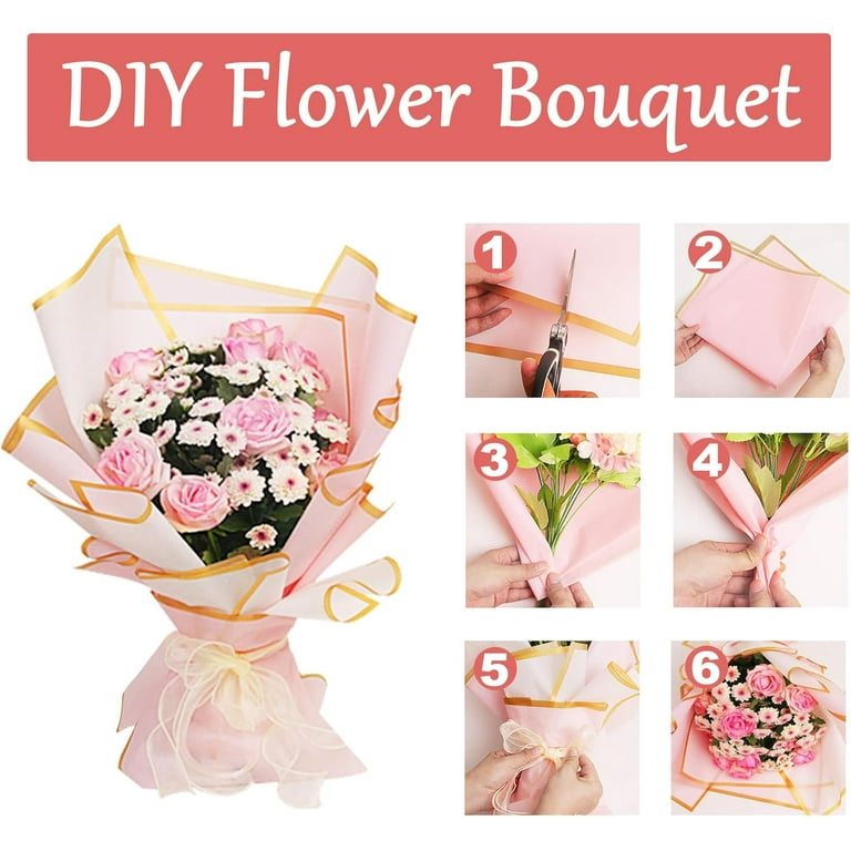 LATERN 20 Pièces Roses Papiers D'emballage De Fleurs Avec Bordure Dorée