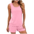 thumbnail image 1 of aidice Ensembles d'Été pour Femmes 2 Pcs Col Rond Sans Manches Extensibles Shorts Décontractés Classiques Tenue Quotidienne Vacances Ensembles Courts, 1 of 7