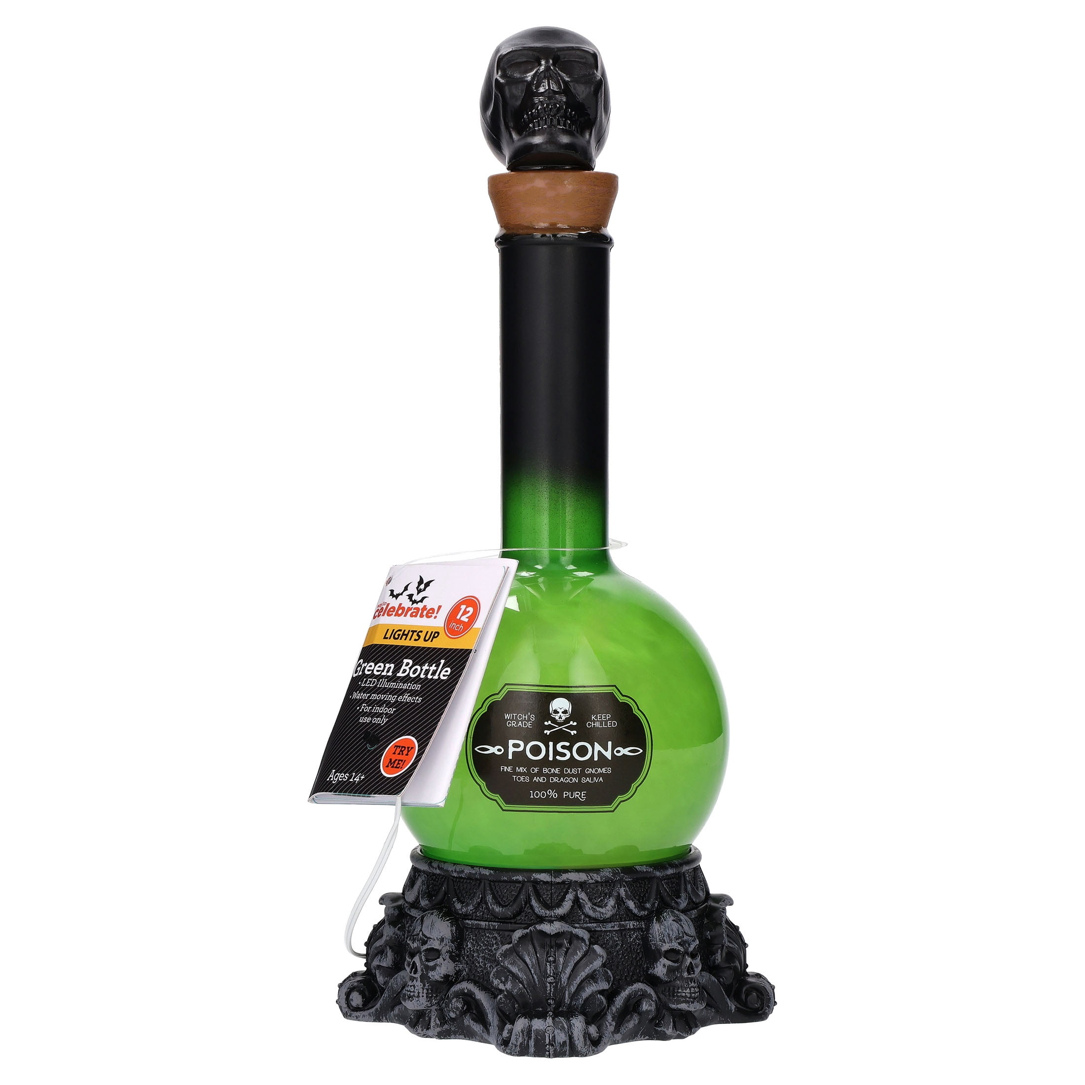 Light-Up Poison Bottle Tabletop Decoration, Green, 12", Halloween by Way To Celebrate