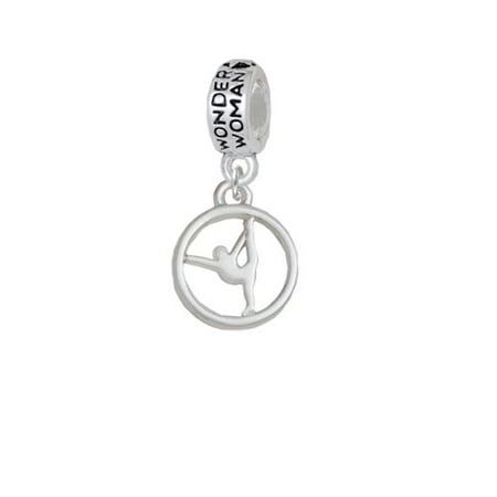 Silhouette Gymnast Disc - Raised Leg Split - Wonder Woman Charm Bead