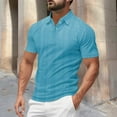 thumbnail image 2 of Zylarhe Men T Shirts Men's Summer Casual Style Solid Colour Short Sleeve Lapel T Shirt Tops Large Mens Shirts, 2 of 9
