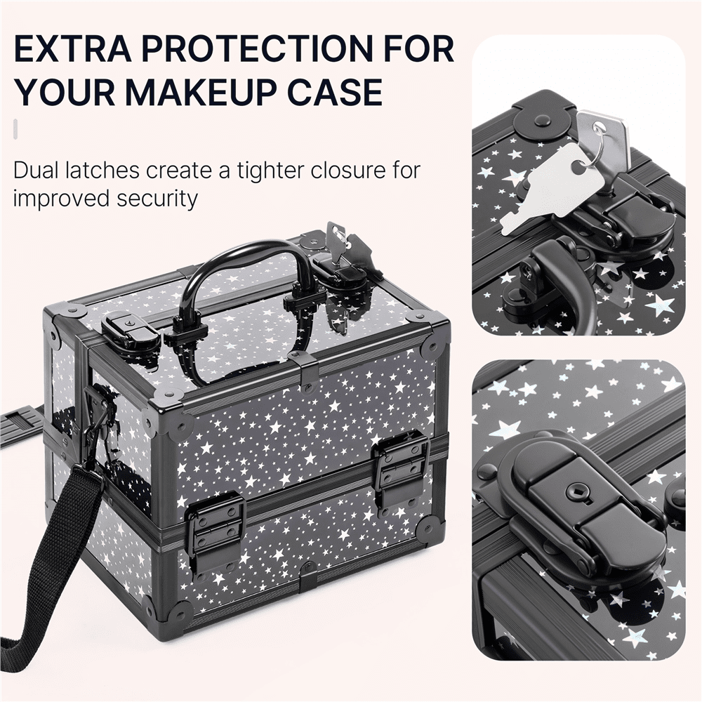 Renwick Portable Makeup Train Case with Mirror and 2 Trays, Black