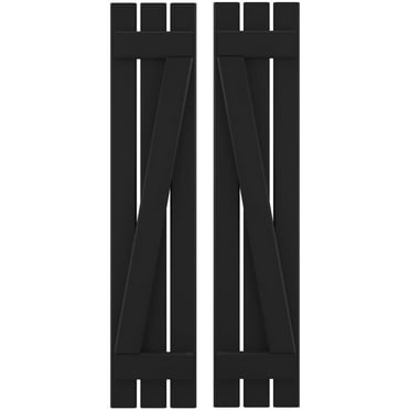 Ekena Millwork 11 1/2"W x 75"H Americraft Three Board (2 Batten) Exterior Real Wood Spaced Board-n-Batten Shutters w/ Z-Bar (Per Pair), Black