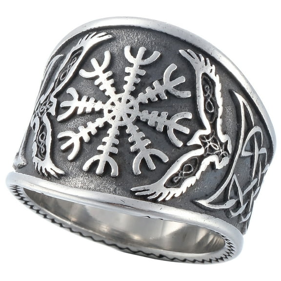 ZMY Home Rings Norse Raven Symbol Rune Runic Compass Ring Stainless Steel Celtic Knot Viking Jewelry Ring (10)