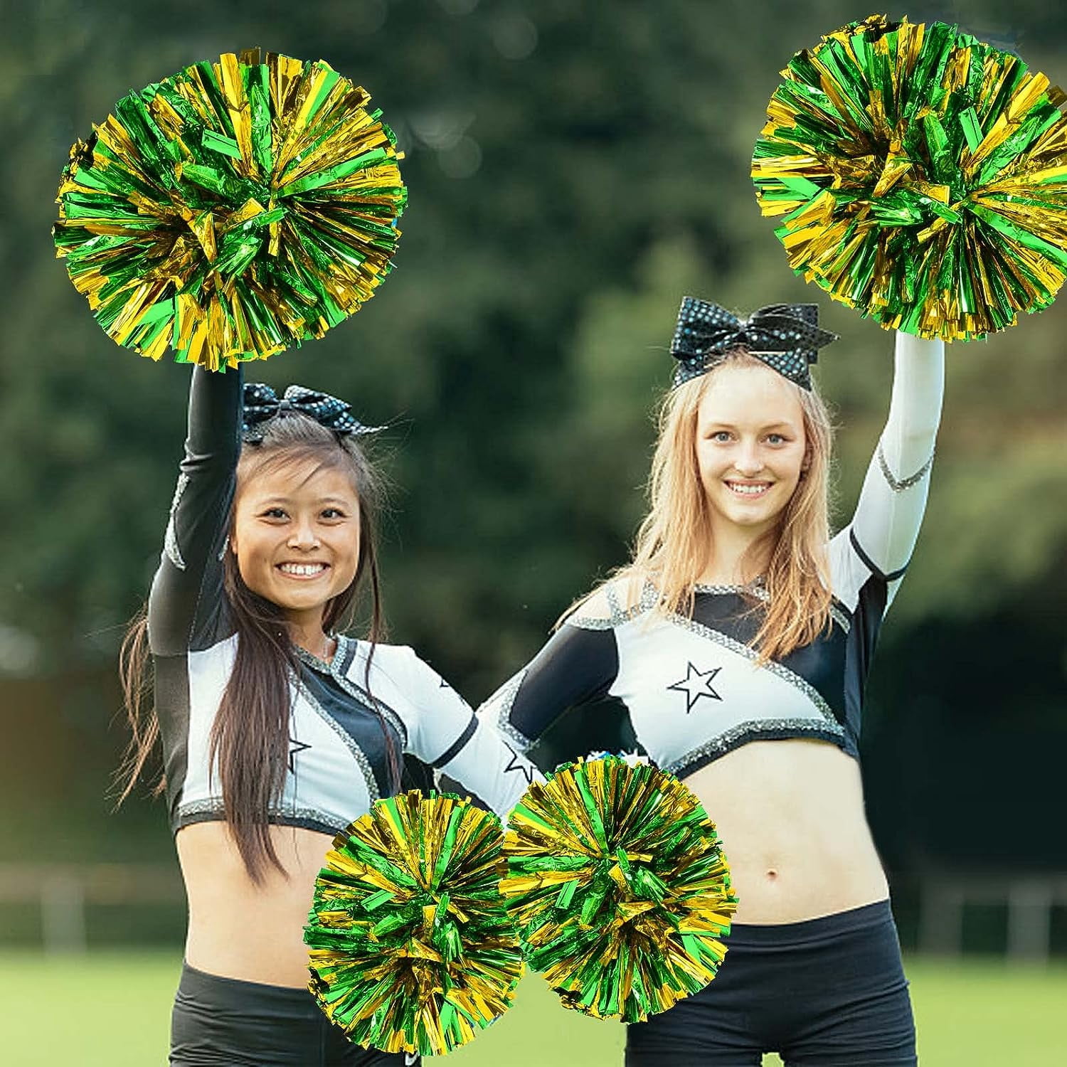 LINLIN Pom Poms Cheerleader 2 Pieces Metallic Cheerleading Pompons Flower Ball, Aerobics Cheerleading Pom Poms, for Sports Dance Cheerleading Pompons Plastic