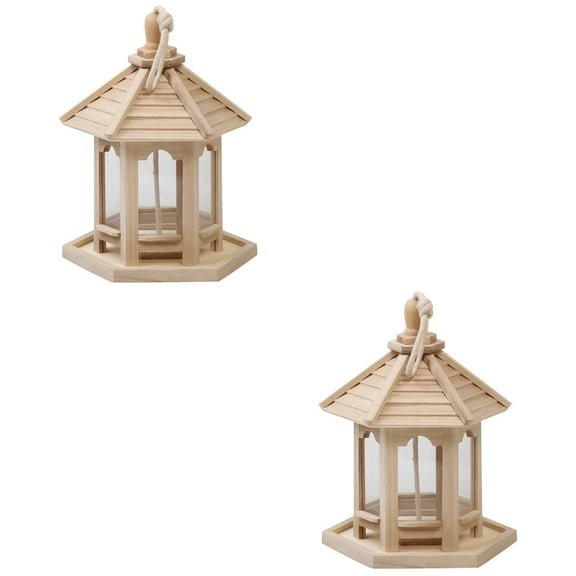 Raindrops 2pcs Wooden Bird Feeder Cages Durable Bird Feeding Case Bird Feeder Box   Parrot Perch Stand (Wooden Color)
