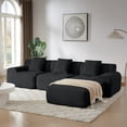 thumbnail image 3 of Leumius 113" L-Shaped Modular Sectional Sofa,Corduroy Fabric Upholstered 3 Seater Couch with Deep Seat and Movable Ottoman,No Assembly,Black, 3 of 10