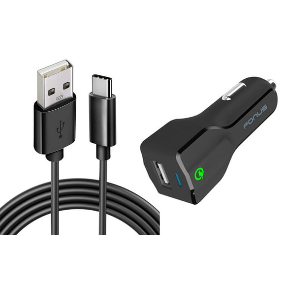 For OnePlus Nord N30 5G - 24W Fast Car Charger, 2-Port USB 6ft Cable Type-C Turbo Charge DC Socket for OnePlus Nord N30 5G Phone