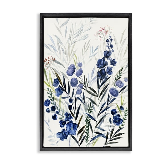 Stupell Industries Varied Indigo Herbs Plants & Flowers Painting Black Floater Framed Canvas Art Print Wall Art, 17 x 25
