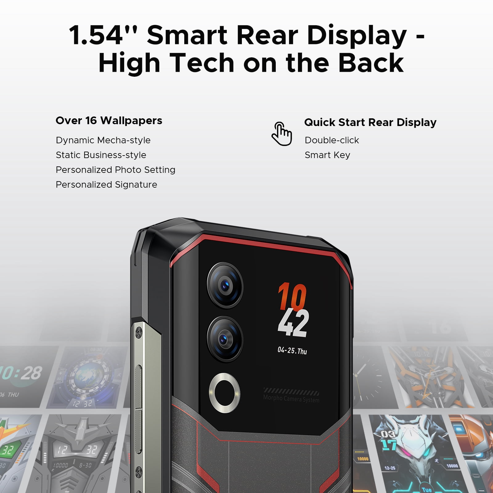 DOOGEE Blade 20 Ultra Rugged Phone Unlocked,32GB+512GB,10300mAh Large Battery Rugged Smartphone with 1.54"IPS Rear Display,6.6"HD+90Hz Android 14,50MP+8MP,IP68/IP69K Waterproof Phones,Face ID/NFC/OTG