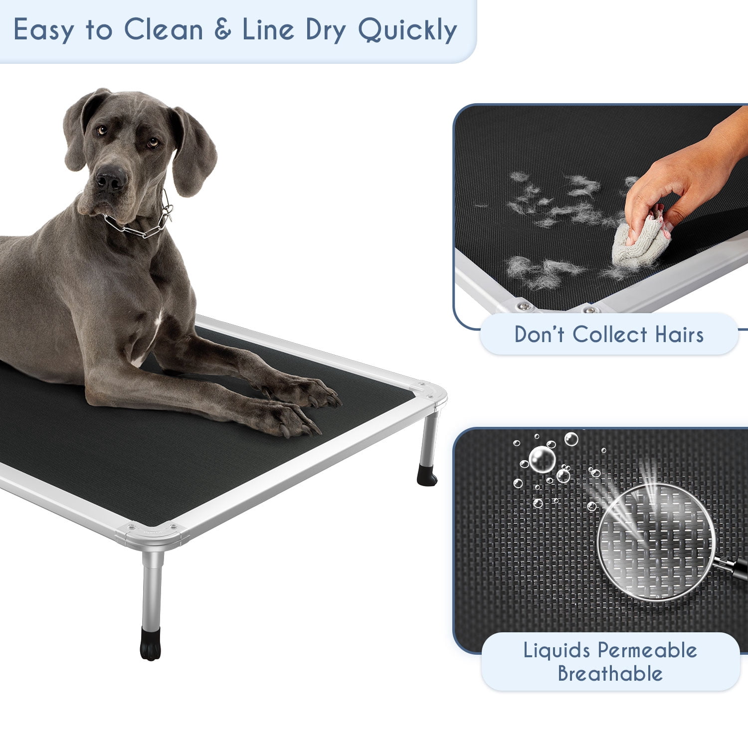 Veehoo Chew Proof Dog Bed, Rustless Aluminum Frame and Textilene Mesh Fabric, Black, X Large