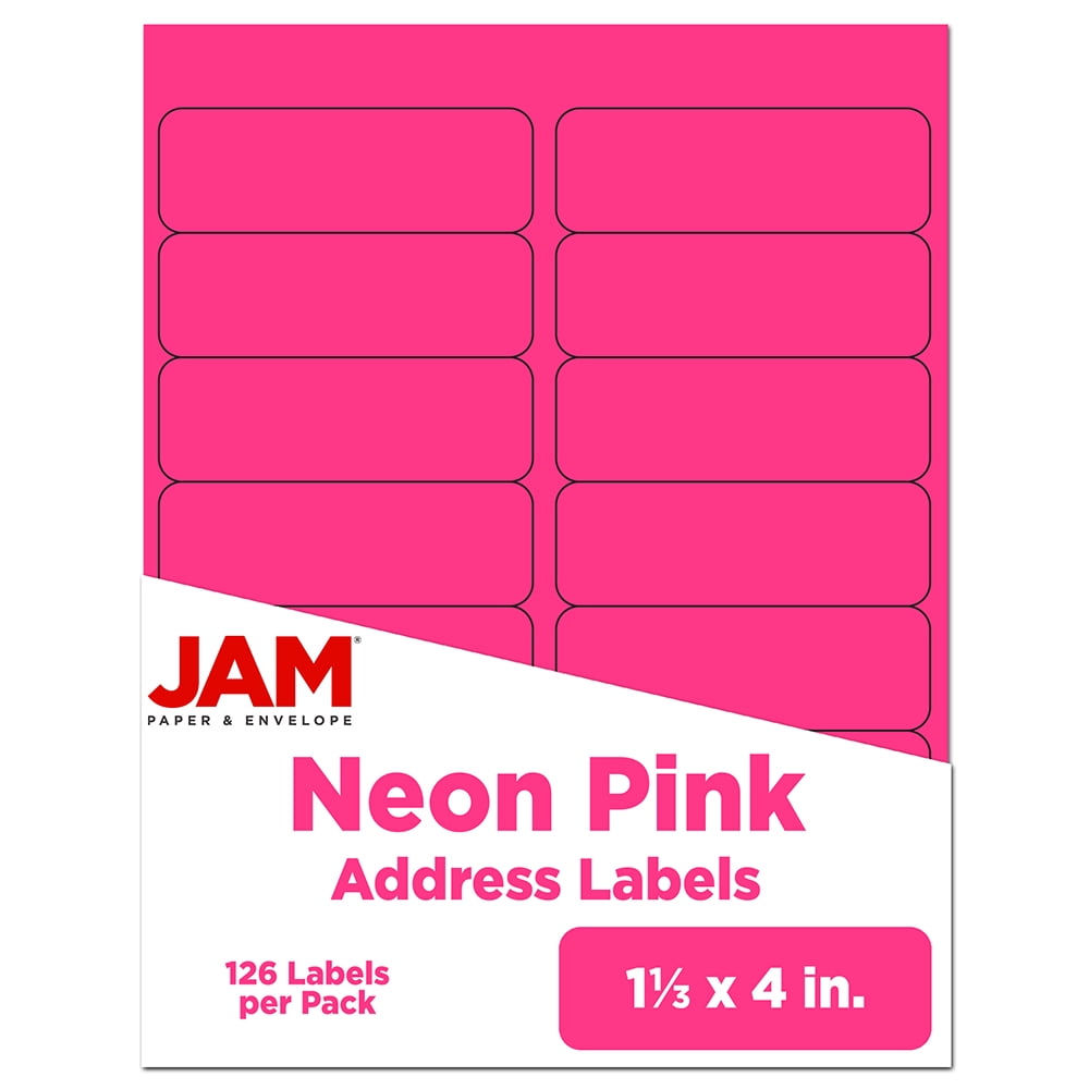 JAM Paper Shipping Address Labels - Rectangular - 1 1/3 x 4 - Neon Pink - 126/pack
