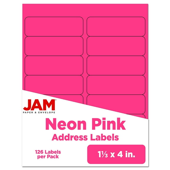JAM Paper Shipping Address Labels, Rectangular, 1 1/3 x 4, Neon Pink, 126 per Pack