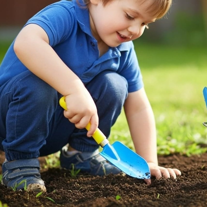 G & F Products JustForKids Kids Garden Tool Set, 2-Pack with Pails, Metal Tools with Wooden Handles, Shovel, Rake & Cultivator, Green & Blue