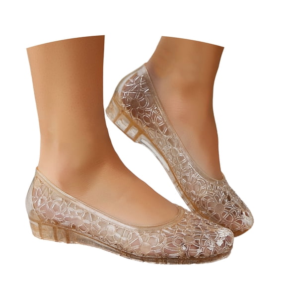 Bibifish Womens Jelly Wedge Shoes Glitter Hollow Floral Closed Toe Slip On Ladies Sandals Summer Beach Poolside Resort Casual Sandals