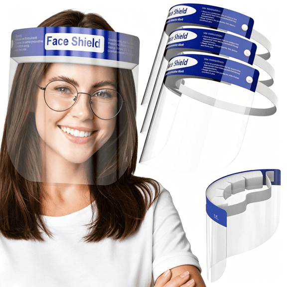 GJX Face Shield | 10 Pack | Clear Plastic Face Shields for Women,Men & Kids,Anti-Fog,Lightweight Reusable Face Shield Mask,Safety Visor Cover with Comfortable Sponge & Elastic Band