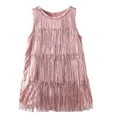 thumbnail image 5 of SERTG Girls Latin Dance Glittered Sequins Fringe Tank Dress Sleeveless Round Neck Kids Fall Winter Velvety Knee-Length Recital Gown Birthday Party Stage Performance Skirts(Pink,9-10 Years), 5 of 8