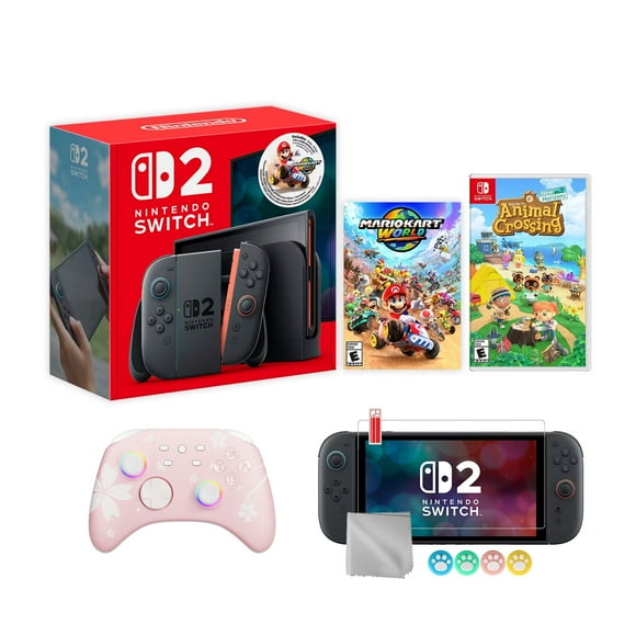 Nintendo Switch 2 Mario Kart World Bundle 256GB 7.9-Inch 1080P Screen, Joy-Con 2 with Mouse Sensor, Dock, with Animal Crossing: New Horizons And Mytrix Wireless Switch Pro Controller & Accessories