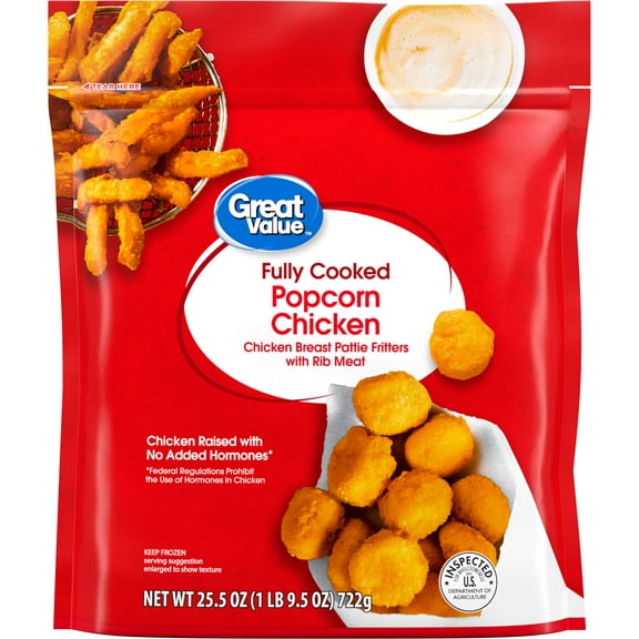Great Value Breaded Fully Cooked Popcorn Chicken, 25.5 oz (Frozen)