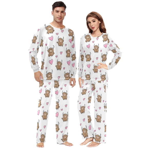 Matching Pajamas for Couples Cute Highland Cattle His and Hers Pajamas Sets Soft Long Sleeve Sleepwea