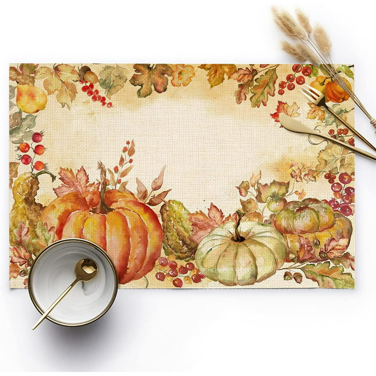 Placemats Set of 6, Fall Leaf Pumpkin Heat Resistant Dining Table