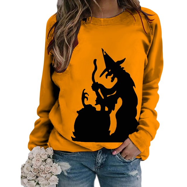 Tops casuales de cuello redondo de manga larga con estampado de Halloween para mujer Fridja czfsfas2727