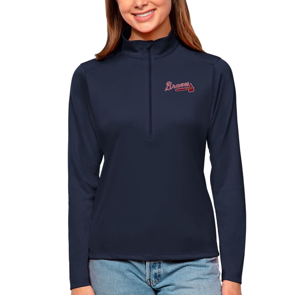Women's Antigua Navy Atlanta Braves Tribute Quarter-Zip Pullover Top