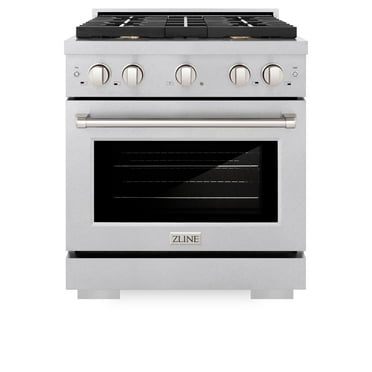 ZLINE 30 in. 4.2 cu. ft. Paramount Dual Fuel Range with Gas Cooktop and Electric Convection Oven in DuraSnow Stainless Steel with 4 Brass Burners (SDRS-BR-30)