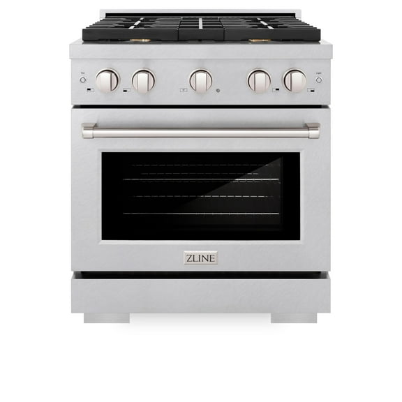 ZLINE 30 in. 4.2 cu. ft. Paramount Dual Fuel Range with Gas Cooktop and Electric Convection Oven in DuraSnow Stainless Steel with 4 Brass Burners (SDRS-BR-30)