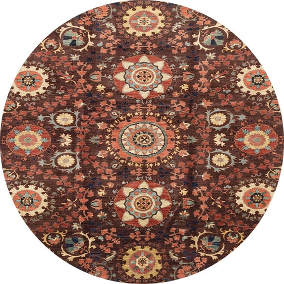 Ahgly Company Indoor Round Abstract Saffron Red Oriental Area Rugs, 7' Round