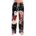thumbnail image 4 of Zydvens Women Halloween Pajama Pants Wide Leg Lounge Wear with Pockets Soft Elastic Waist Drawstring PJ Bottoms Spooky Cute Ghost Black Cat Print Costume Cosplay Pants S-3XL, 4 of 7