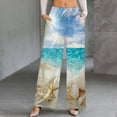thumbnail image 2 of Summer Beach Hawaiian Ocean Palm Tree Marine Sea Waves Women's Casual Wide Leg Pants Comfort Pockets Elastic Waist Loose Fit Pants, 2 of 7