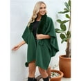 thumbnail image 6 of Women's Open/ Front Cardigan Solid Color Poncho Cape Plus Size Knit Wraps for Fall Winter Dark Green One Size, 6 of 10