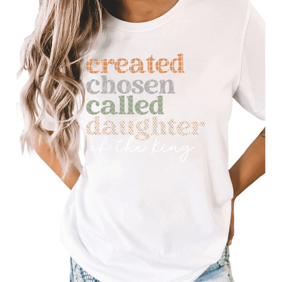 UNISHE Women's "Created Chosen Called Daughter of the King" Christian Graphic White Short Sleeve T-Shirt Casual Cotton Crewneck Top